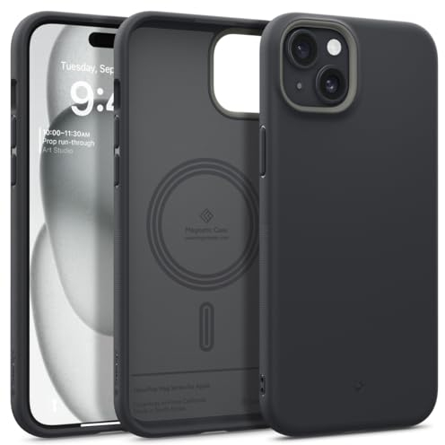 Caseology Nano Pop Mag Kompatibel mit iPhone 15 Hülle [Magnetisch] [Schutz in Militärqualität] mit Seitlichen Griffmustern iPhone 15 Hülle - Schwarz Sesam