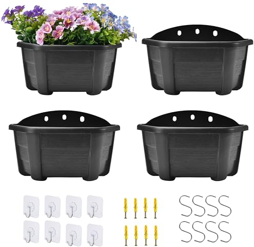 ORIMERC Paquete de 4 macetas Colgantes de Pared de plástico de Estilo Retro de 25 cm, macetas Colgantes para Plantas, Flores, cestas de plástico para balcón, Valla, jardín, al Aire Libre, Interior