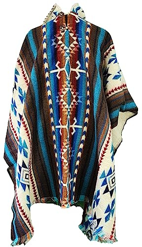 Poncho Men Alpaca Wool with Hood – Warm Ecuadorian Cloak, Thick Western Gaban, Cowboy Serape Shawl, Brown Canvas Honcho Hoodie, Winter Blanket Pancho for Adult – Clint Eastwood Style