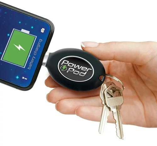 Venteo Power POD Mini Batterie Externe - Chargeur Portable en Porte-clés - Disponible en Deux Versions - Connecteurs USB Types-C pour Android - Léger - Noir - Rechargeable - 2 Heures d'énergies