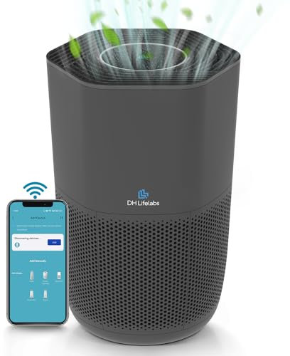 DH Lifelabs Air Purifiers for Home, H13 HEPA Filter Air Ionizers for Living Room, Voice Control Smart WiFi Air Purifier for Bedroom, Allergies, Quiet Sleep Mode and Timer (Sciaire Essential, Black)