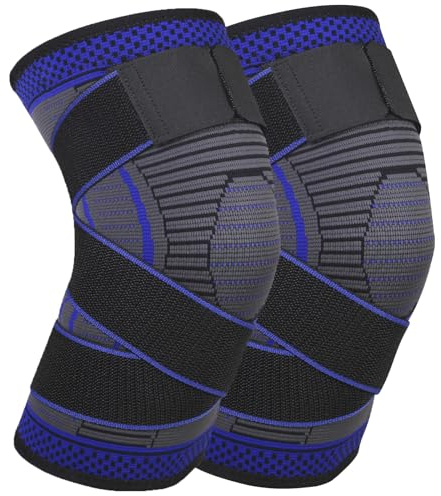 Rodilleras Deportivas para mujer y hombre 2 Pieza Rodilleras menisco y ligamento Elasticidad ajustable Rodillera de Compresión para correr, artrosis, tendinitis(azul, XL)