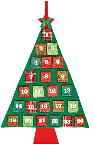 Premier Decorations Felt Christmas Tree Advent Calendar Green With Pockets 100cm x 60cm Hanging Create Your Own Xmas Gifts Decoration