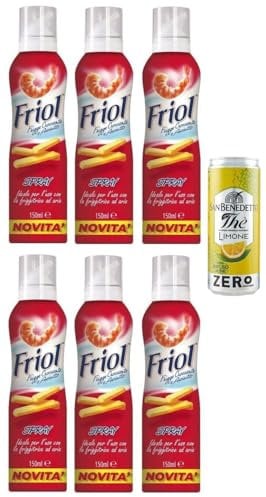 6er-Pack Friol Olio Spray,Sprühöl, ideal für die Verwendung mit der Heißluftfritteuse,150ml + 1er-Pack Kostenlos San Benedetto Eistee mit Zitrone Ohne Zucker 330ml Dose