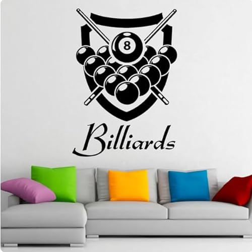 Wandtattoo Billard Wandaufkleber Freizeit Spiel Vinyl Aufkleber Wohnzimmer Club Inneneinrichtung Dekor Tapete, Schwarz, 110 x 155 cm