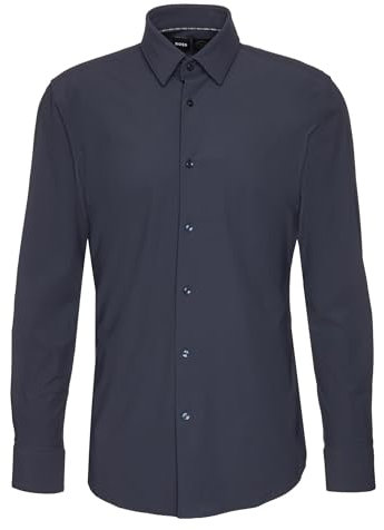 BOSS Herren P-HANK-s-C1-222 Slim-Fit Hemd aus funktionalem Stretch-Jersey Dunkelblau 44