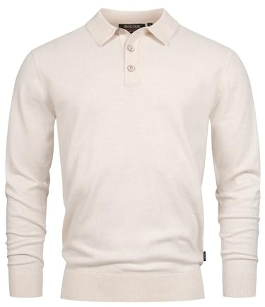 Indicode Herren INChips Pullover aus 80% Baumwolle mit Polokragen | Herren-Pullover für Männer Ecru Mix, S