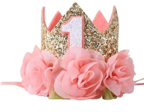 Lpitoy Geburtstagskrone für Babys Mädchen Erster Geburtstag Blumen Geburtstagsparty Tiara Krone Mütze Stirnband für Mädchen Jungen Baby 1. Geburtstagsfeierbedarf