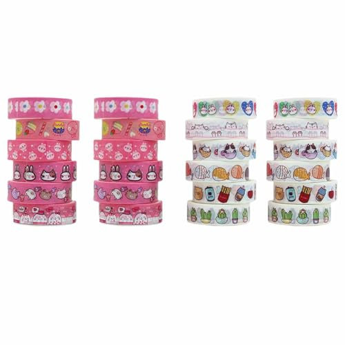 FIBOUND 24 Rollos de Cinta Adhesiva Decorativa para Mascotas, Cinta de Papel Decorativa de Animales Kawaii, para Arte, Manualidades, Diarios, Planificadores, Álbum de Recortes, Embalaje