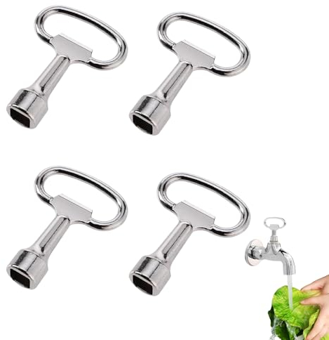 Carreneu 4 Stück Vierkantschlüssel Wasserhahn Vierkantschlüssel 8mm, 4 Kant Schlüssel Dornschlüssel Steckschlüssel Schaltschrankschlüssel Für Gas Wasserzähler Kasten, Universalschlüssel Winkel