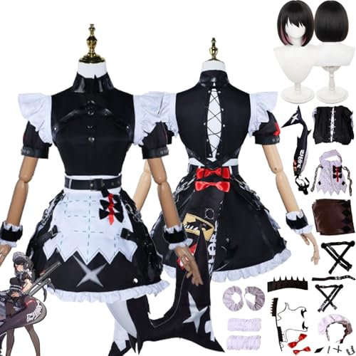 bbganlian Zenless Zone Zero Ellen Joe Cosplay Kostüm Outfit Spiel Charakter Uniform Komplettes Set Halloween Dress Up Anzug mit Perücke Kopfschmuck Schwanz für Frauen Mädchen (XXXL)