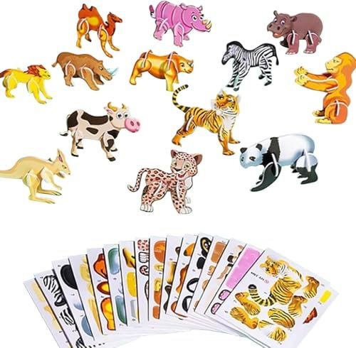 3D Jigsaw Puzzle, 25 PCS Cartoon Tier Puzzle, Pädagogisches 3D Cartoon Puzzle Für Kinder, Mini Puzzle Kinder, 3D Puzzle for Kids Toys, Cartoon Puzzle, 3D Puzzle, Geschenk Für Jungen Und Mädchen (A)
