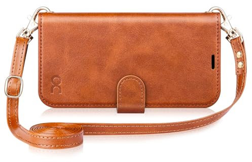 OCASE for iPhone 16 Pro Case with Strap, Adjustable and Detachable Crossbody Lanyard PU Leather Wallet Case with RFID Blocking, Card Holders, Kickstand, Shockproof Flip Cover, Brown