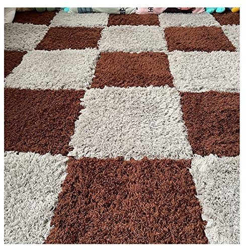 50 Pack Soft Plush Foam Floor Tiles Interlocking Carpet Squares for Home Playroom Decor Fluffy Play Mat with Climbing Area Rugs 12x12 Inch Dark Coffee and Gray Color