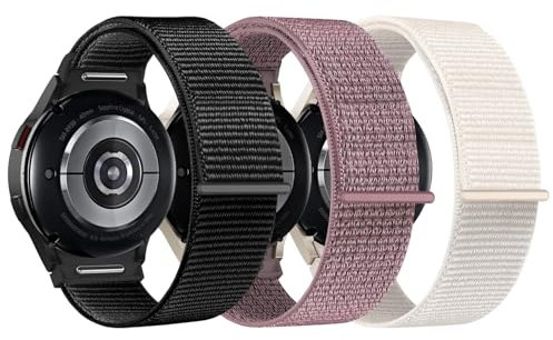 chinbersky 3 Stück Nylon Armband Kompatibel mit Samsung Galaxy Watch 7/6/5/4/FE Armband 40mm 44mm/Galaxy Watch 5 Pro Armband/Galaxy Watch 6 4 Classic Armband, Ein Klick Stoff Sport Loop Ersatzband