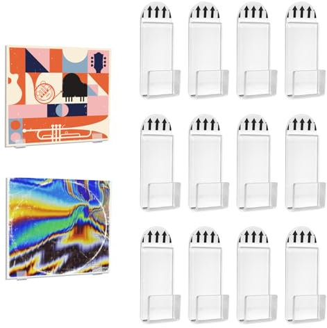 SMCEHEYA 12pc Transparent Acrylic Vinyl Record Holder Wall Mount Display Shelf for Album, Magazine, CD, Card Collection Decorating Office, Home, Bedroom, Living Room