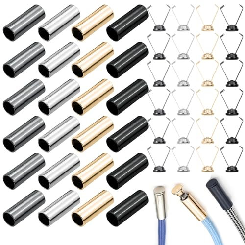Qusmeiyici 24PCS Rope Stoppers, Metal Rope Ends Shoelace Head, Hoodie Rope Buckle, Rope Fastener Rope Head Buttons for Sweatpants Drawstrings Backpacks Shoelace Replacement Accessories