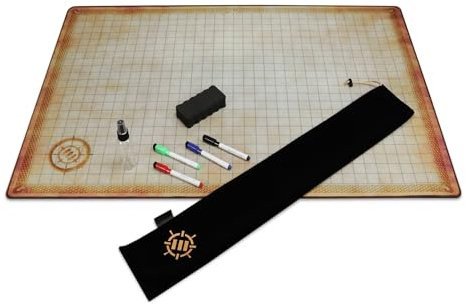 ENHANCE Deluxe RPG-Gittermatte - Tisch-DND-Karte (61 x 91,4 cm), trocken abwischbare Rollenspielmatte, komplettes Gaming, löschbare Kampfgitter-Spielmatte aus Pergament mit Reisetasche, Marker-Set