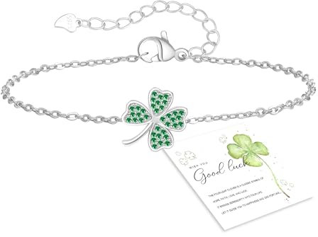 GEMAURA Bracelet porte-bonheur, argenté, doré, motif trèfle, réglable, cadeau pour femme, pour petite amie