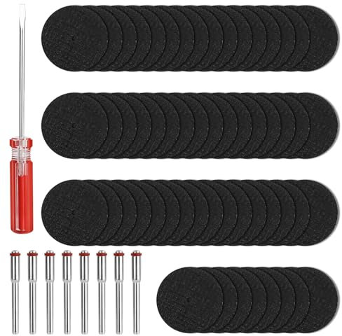 bssmmai 60 Stück Trennscheiben Kompatibel mit Dremel, Mini Metall Trennscheiben mit 8 Stück 3mm Dorn und 1 Schraubendreher, Rotationswerkzeug Zubehör Schneidräder
