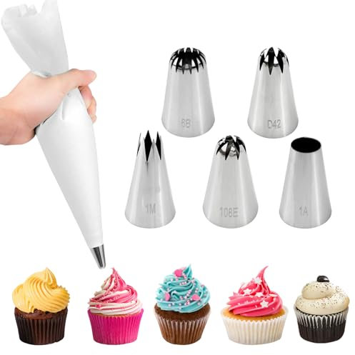 Poche a Douille Patisserie Professionnelle, Poches a Douille Reutilisable 30cm avec 5 Pièces Becs, DIY Patisserie Accessoire Kit, Lavables au Lave-Vaisselle, pour Deco Gateau, Biscuits, Cupcake