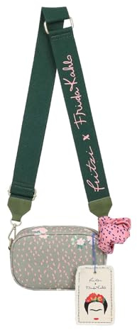 Fritzi x Frida Kahlo Easy Go Jungle Cross Damen Crossbody Tasche Umhängetasche Mini Bag Freizeit Festival Canvas mit Reißverschluss verstellbarem Schultergurt 12 x 19,5 x 7,5 cm, Grün