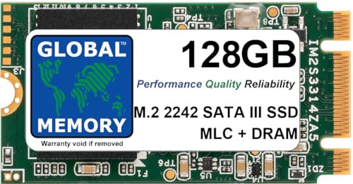GLOBAL MEMORY 128 GB M.2 2242 NGFF SATA 3 MLC con unidad de estado sólido DRAM (SSD) - (grado industrial, ultra fiable)