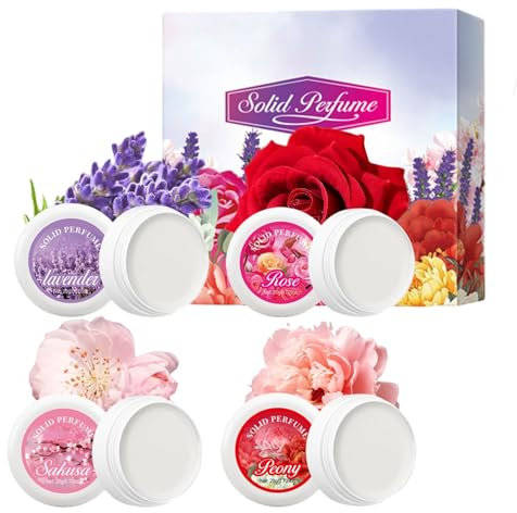 Lot de 4 parfums de voyage solides pour femme, parfum naturel longue durée, parfum floral y compris rose, lavande, pivoine, cerisier en fleur