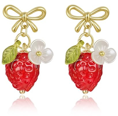 EVER FAITH Niedliche Frucht Ohrringe für Damen, Rot und Grün Kristall Hypoallergen Lovely Funny Fruits Kleine Ohrstecker Geburtstag Ostergeschenke für Tochter Nichte