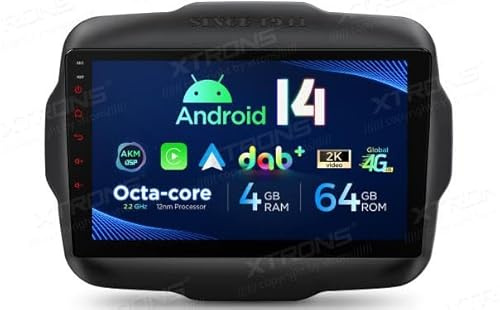 XTRONS Autoradio GPS per Jeep Renegade, Android 14, Wi-Fi, CarPlay, DAB+, 180W, Bluetooth, 4G