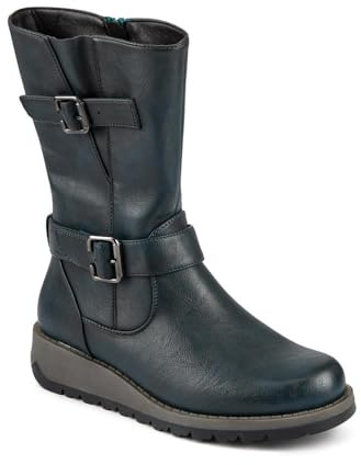 Pavers Dual Buckle Calf Length Boots - Teal Size 3