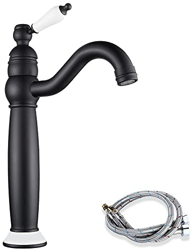 Maynosi Retro Hoch Wasserhahn Bad, Waschtischarmatur mit Keramikhebel, Einhebel Waschbecken Armatur 360°Schwenkbar, Viktorianischer Badezimmer Armatur, Landhausstil, Messing (Schwarz)
