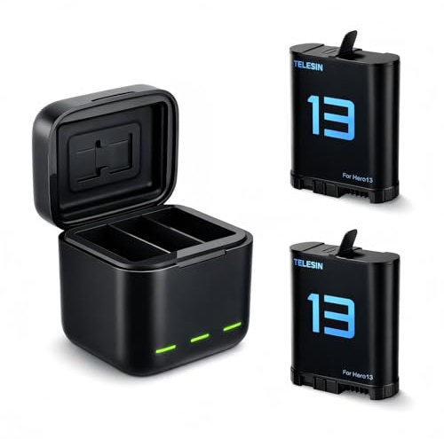 für TELESIN 2-er Pack Ersatz Akku für GoPro Hero 13 Black, 3-Slots Box-Ladegerät mit Type-C Ladeanschluss für Go Pro 13 Action Kamera Zubehör