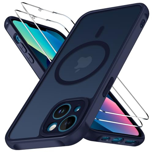 ivoler für iPhone 13 Hülle mit 2 Panzerglas, MagSafe, Matt Dunkelblau | 3-in-1 Set, Militärschutz Stoßfest Kratzfest Haltbarkeit, Sottile, TPU-Rahmen, Durchscheinend Rückseite