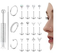 Diamday 15Stk Helix Piercings Chirurgenstahl Nasenpiercing Stecker Tragus Piercings Lippenpiercing Piercing Ohr Gold/Silber Conch Tragus Helix Nostril Push In Flat Piercing Labret