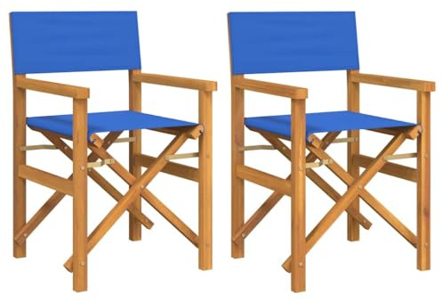 Heofavd Klappbare Regiestühle aus Teakholz 2er Set mit Armlehnen und Rückenlehne 55 x 54 x 85 cm Blau Wetterresistente Gartenstühle Outdoor für Garten Balkon Camping Angeln