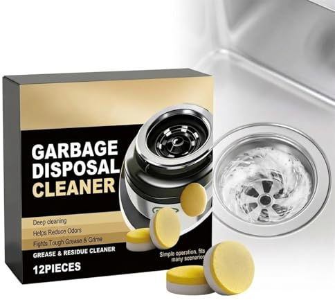 Garbage Disposal Cleaner and Deodorizer Tablets - 12 Pack, Powerful Foaming Disposal Cleaner, Natural Garburator & Sink Freshener, Septic Safe Kitchen Drain Cleaning Care