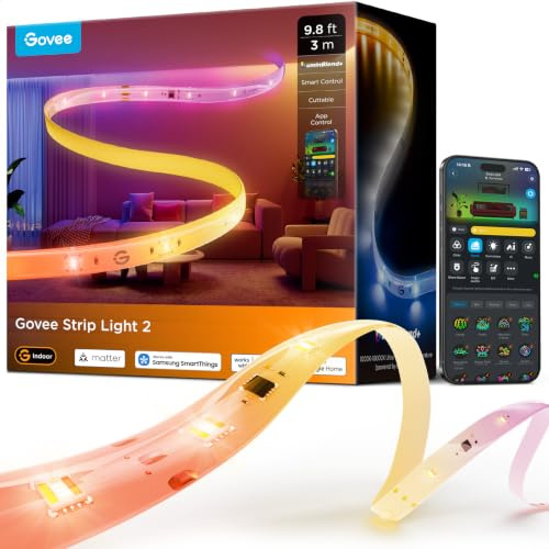 Govee Strip Light 2, Smart RGBWWIC 3m LED Lights with LuminBlend+ | Works with Matter, Alexa & Google Assistant, 1000K–10000K Tunable White, Dynamic Music Sync, Coated LED Strip