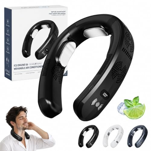 Neck Fan with Cooling Plate, Rechargeable Bladeless Neck Cooler with Cooling Plate, 3 Adjustable Speeds, Dual Hot and Cold Modes, LED Display, Portable Wearable Necks Fan (BLACK)