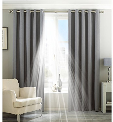 Riva Home Eclipse Blackout Eyelet Curtains, Polyester, Silver, 66 x 54 (168 x 137 cm)