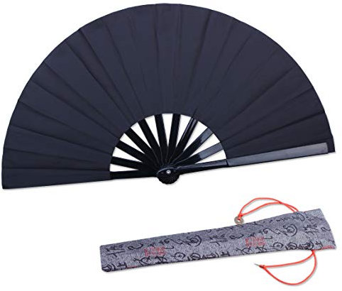 HONSHEN Folding Fan Black-Small Hand Fan Chinese Kung Fu Tai Chi Hand Held Folding Fans for Men/Women/Children with a Fabric Case for Protection 11.8inch (Black)