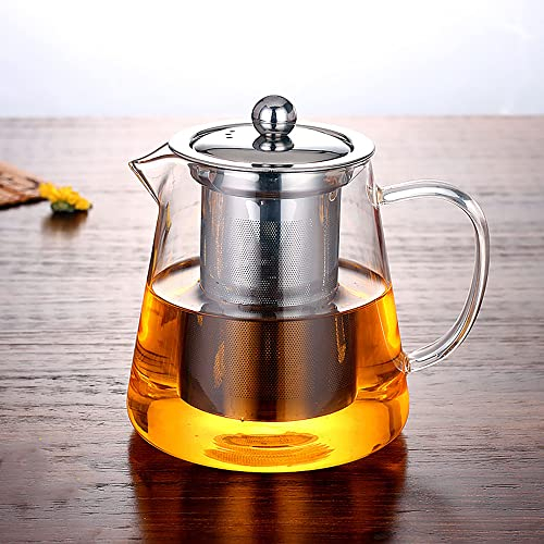 YUEMING Teekanne Glas, 750ML Teekanne mit Siebeinsatz, Borosilikatglas Teeservice Glasteekanne, Teekanne Glas mit Edelstahl Siebeinsatz, Tee-Ei für lose Blätter Teekanne