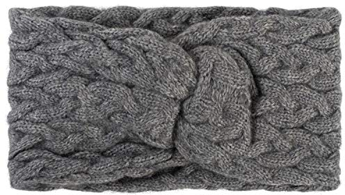 styleBREAKER Damen Strick Stirnband mit Zopfmuster und Twist Knoten, warmes Winter Haarband, Headband, gestrickt 04026044, Farbe:Dunkelgrau