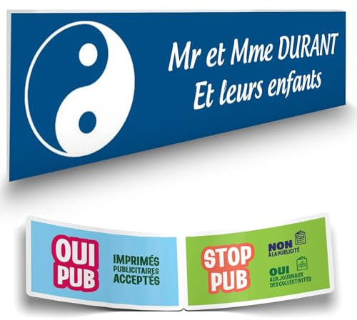 DECOHO - Plaque Boite aux Lettres Personnalisable - Plaque adhésive Plastique 100x25 mm - Bleu Gravure Laser Blanche - 2 Lignes + Sticker - Bleu