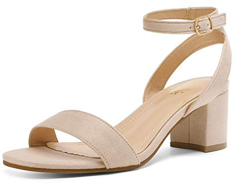 DREAM PAIRS Women's Sandals Open Toe Ankle Strap Low Block Chunky Heels Sandals Party Dress Pumps Shoes CARNIVAL,Size 6.5,Nude/Suede,CARNIVAL