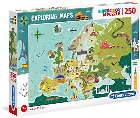 Clementoni 29062 Supercolor Berühmte Orte Europas – Puzzle 250 Teile ab 7 Jahren, buntes Kinderpuzzle mit besonderer Leuchtkraft & Farbintensität, Geschicklichkeitsspiel für Kinder