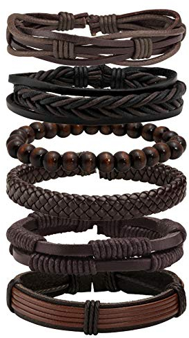 MILAKOO 6 pièces bracelets en cuir tressé marron pour hommes femmes bracelets de manchette