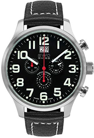 BWC Swiss Herren Uhr Chronograph Quarz mit Leder Armband 200095002