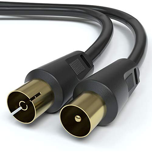 JAMEGA – 15m Antennenkabel Schwarz HDTV Full HD 135db 75 Ohm | Koaxialkabel 4K UHD Koax Stecker > Koax Kupplung TV, HDTV, Radio, Kabelfernsehen DVB-T, DVB-C, DVB-S, DVB-S2, UKW, DAB, DAB+