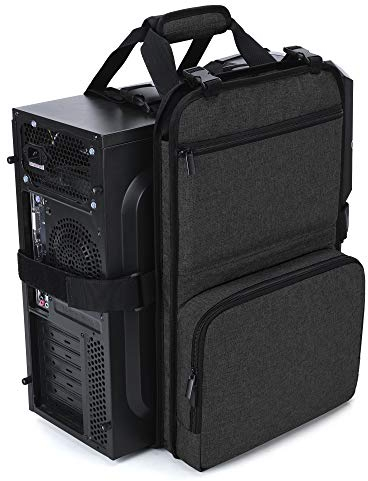 Trunab Desktop Computer Host Tragegurt, PC Tragetasche für Unterwegs mit Griffen und Fächern zur Aufbewahrung von Computerzubehör, Schwarz